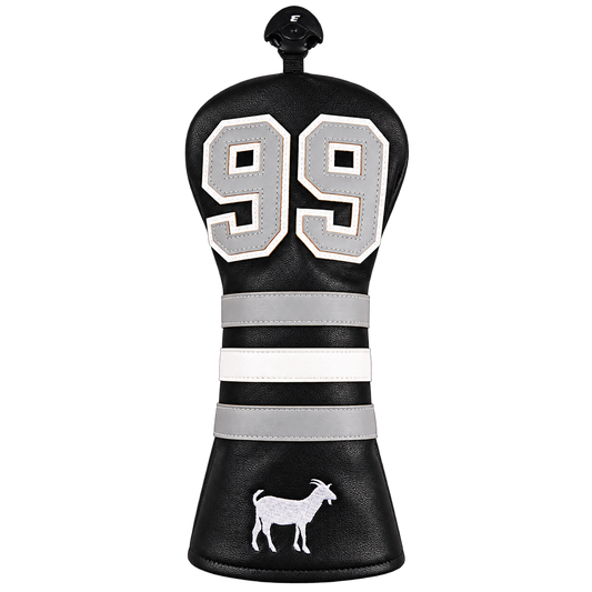 99 Black Edition Driver Head Cover – front view showing varsity 99 patch and embroidered goat