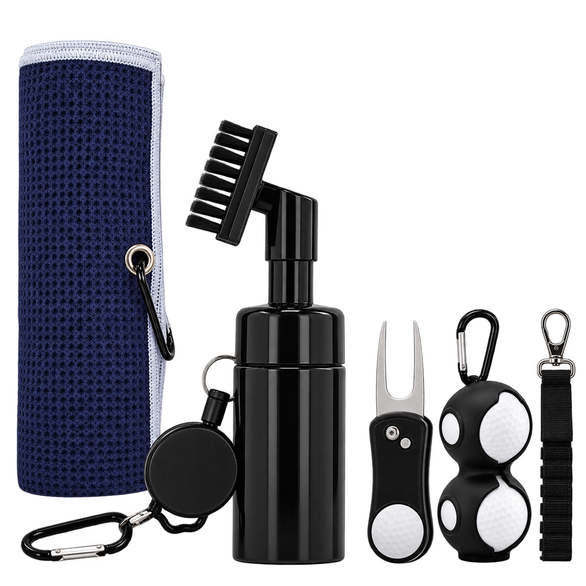 Golf Gift Set – Spray Brush, Towel, Divot Tool, Ball & Tee Holders