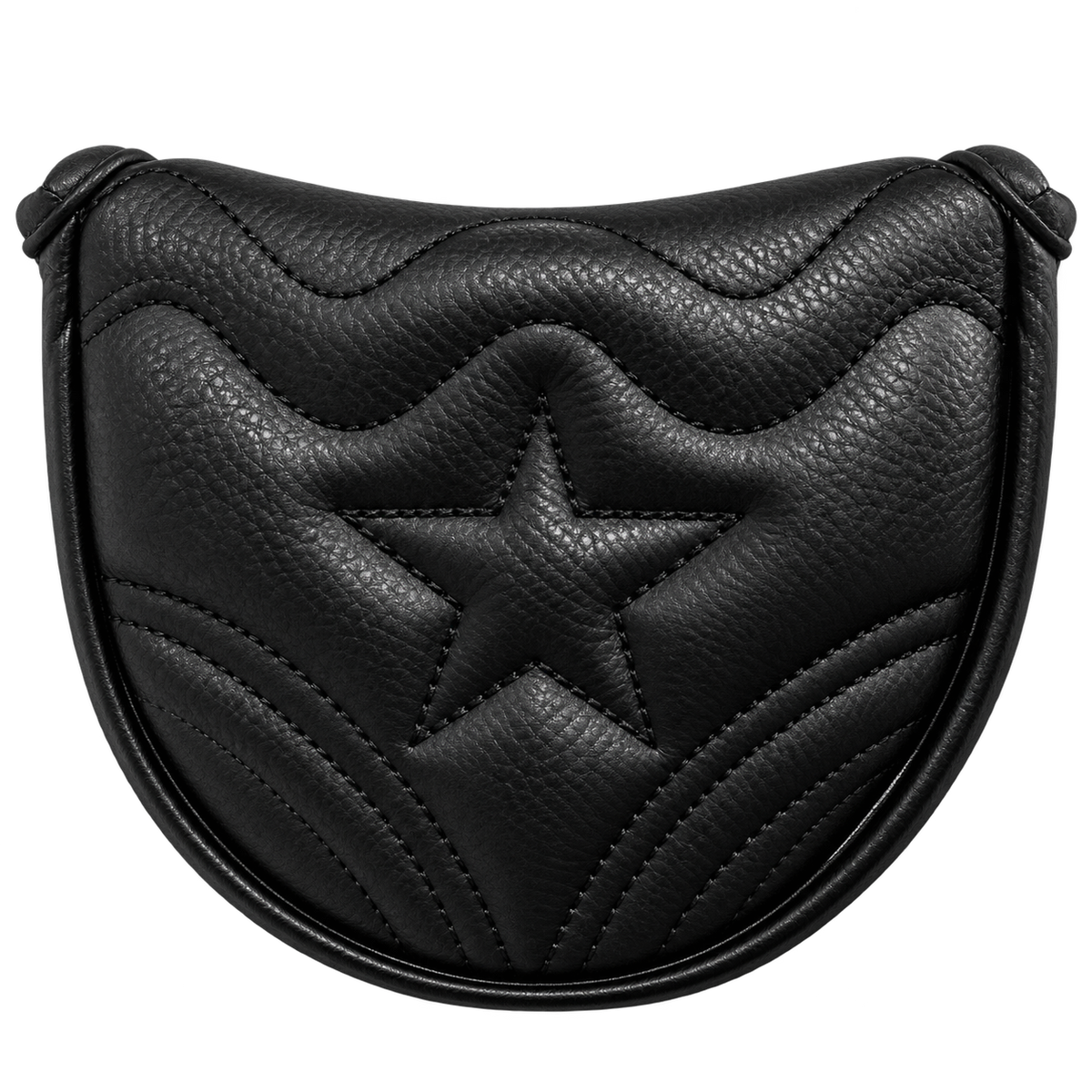 Star putter head cover black edition – quilted tonal star and wave stitching in black pebble-grain synthetic leather