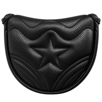 Star putter head cover black edition – quilted tonal star and wave stitching in black pebble-grain synthetic leather