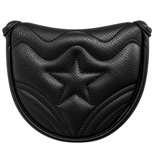 Star putter head cover black edition – quilted tonal star and wave stitching in black pebble-grain synthetic leather