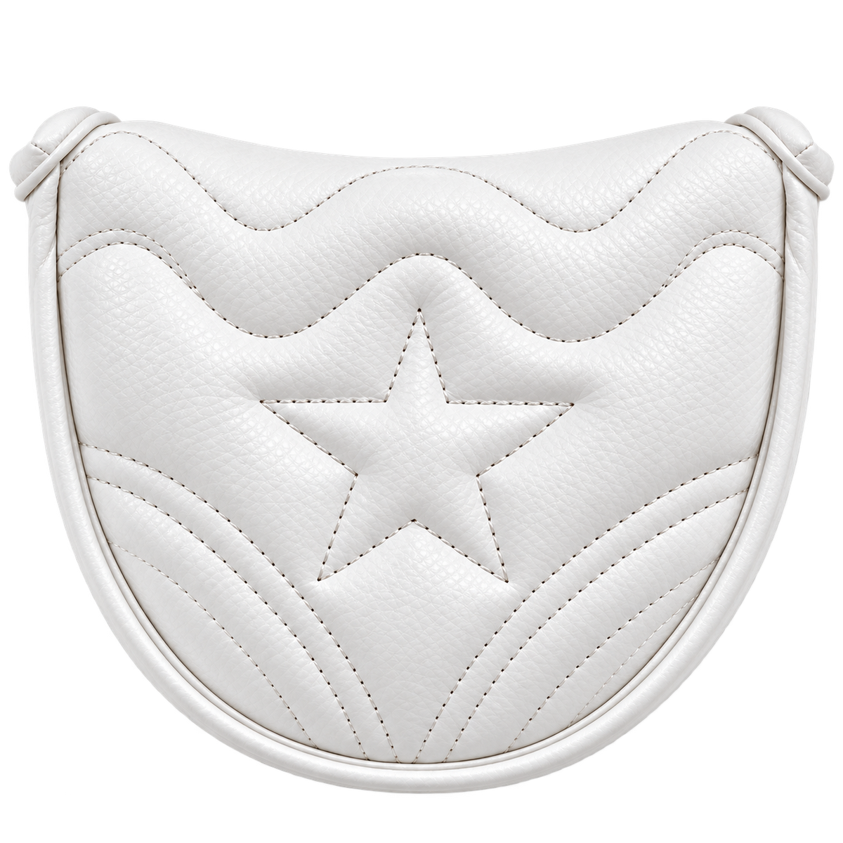 Star putter head cover white edition – quilted tonal star and wave stitching in white pebble-grain synthetic leather