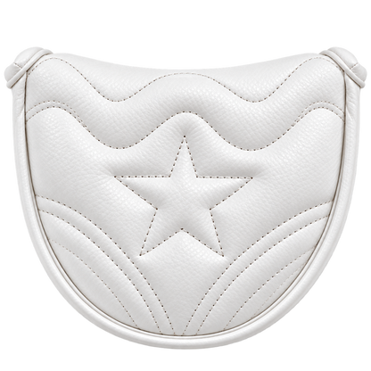 Star putter head cover white edition – quilted tonal star and wave stitching in white pebble-grain synthetic leather