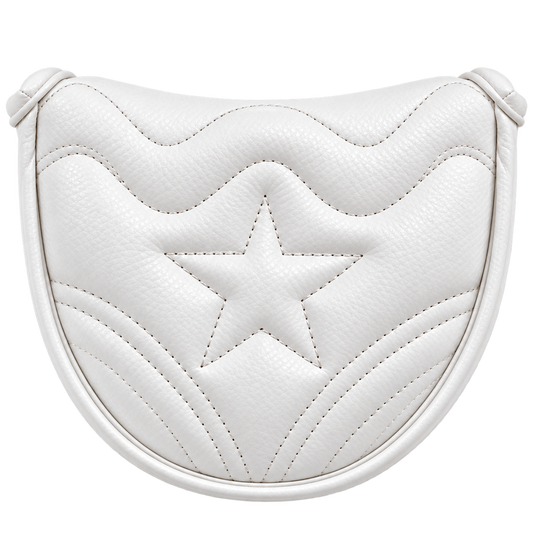 Star putter head cover white edition – quilted tonal star and wave stitching in white pebble-grain synthetic leather