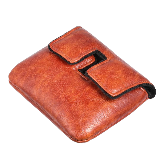 Vintage brown leather putter head cover back view - smooth cognac leather with soft interior lining