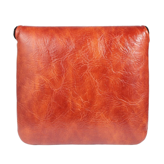 Vintage brown leather putter head cover front view - distressed cognac leather mallet golf headcover with magnetic closure